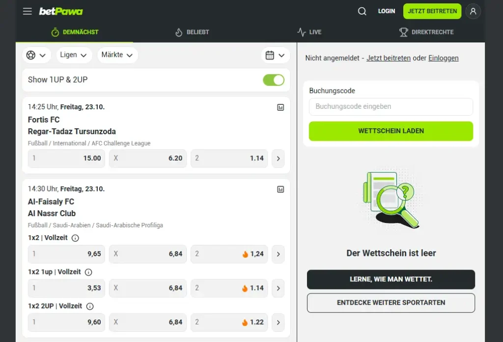 Fußballpaarungen und Zahlenquoten im Wettangebot von betPawa