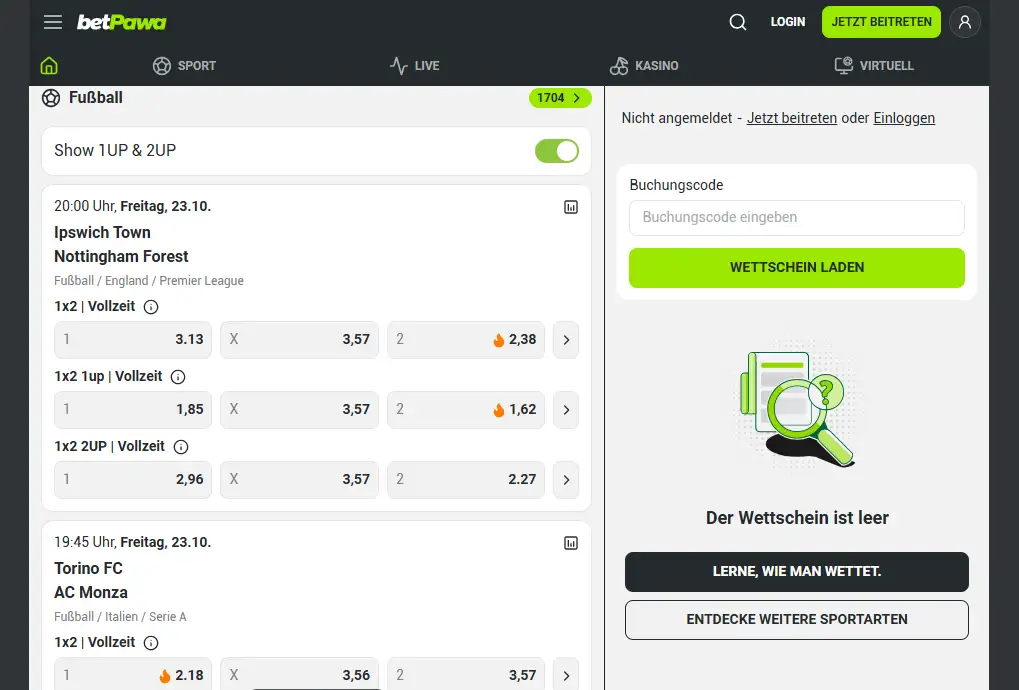 Fußballspielpaarungen und Zahlenquoten aus der Sportwettenübersicht von betPawa